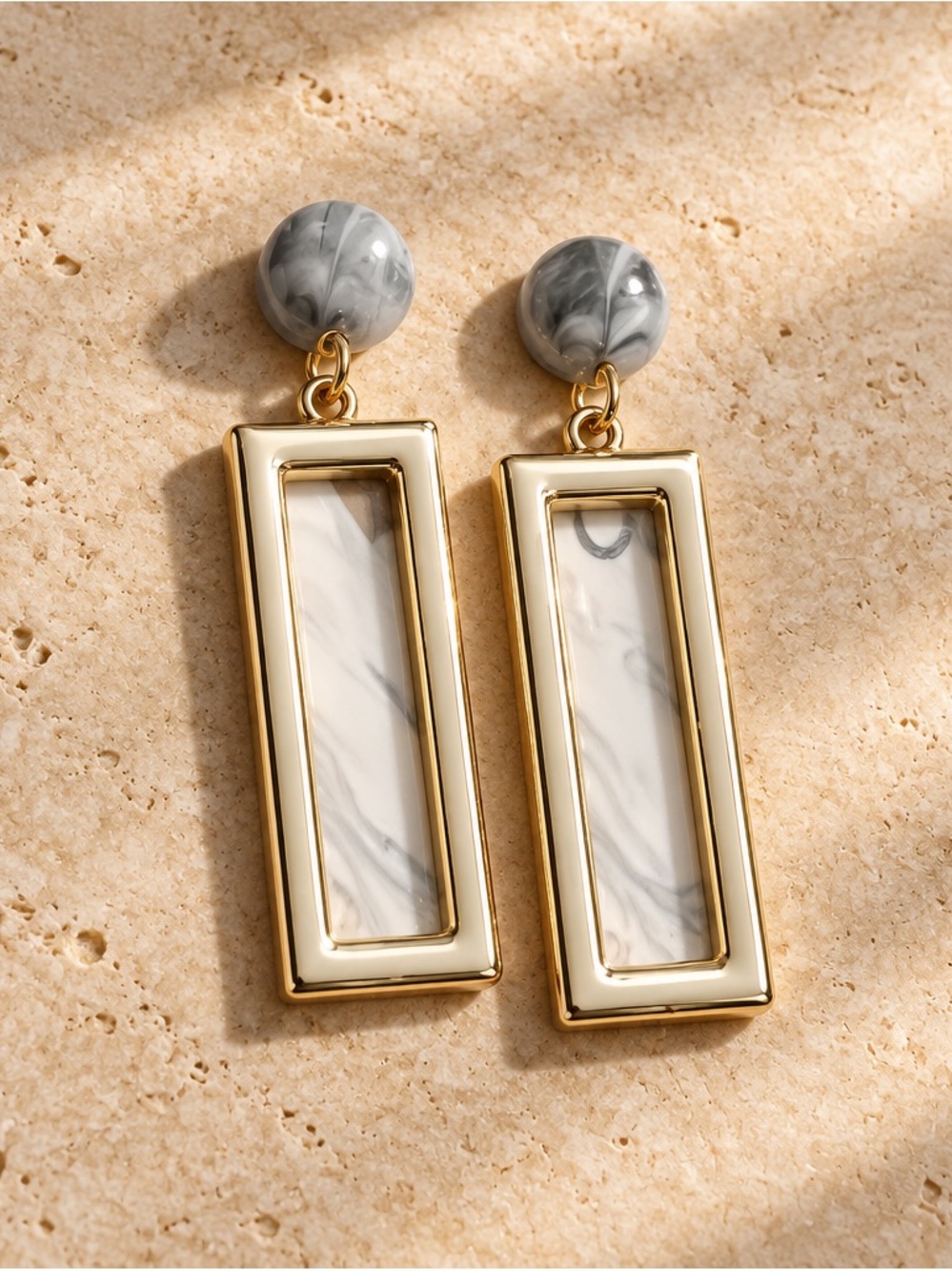Fashion Jewelry Gold and Gray Marble Drop Earrings